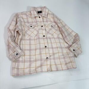 HFX Shirt Jacket Womens Medium Pink Yellow Plaid Wool Blend Button Up Shacket